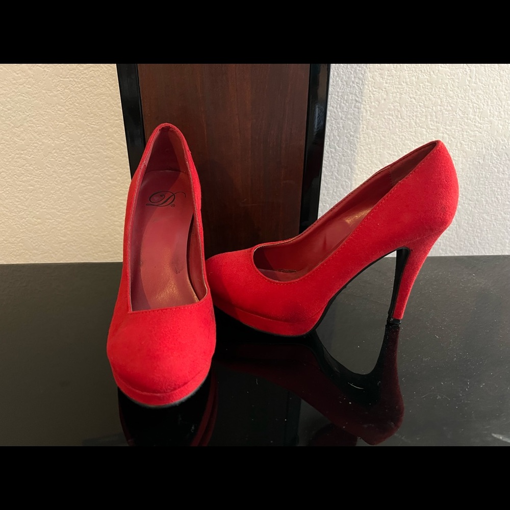 Red Suede Platform Heel